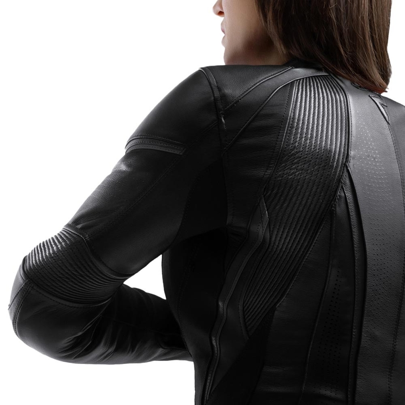 Chaqueta de moto de cuero para mujer Rebelhorn Diva ST negra