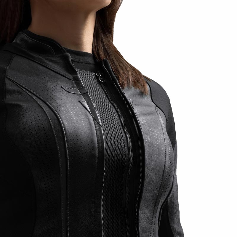 Chaqueta de moto de cuero para mujer Rebelhorn Diva ST negra