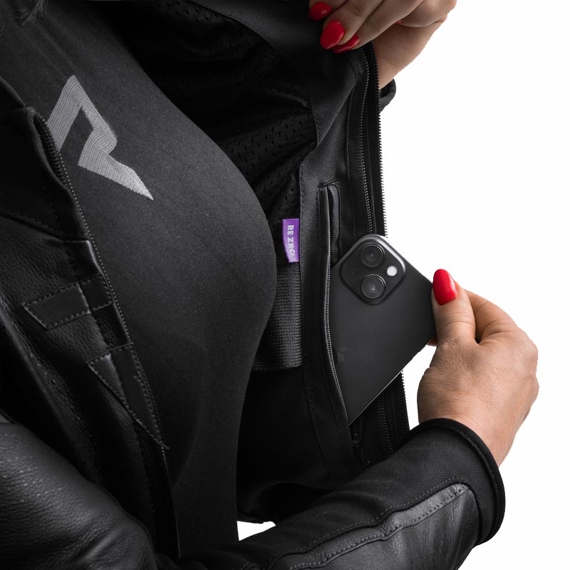 Chaqueta de moto de cuero para mujer Rebelhorn Diva ST negra
