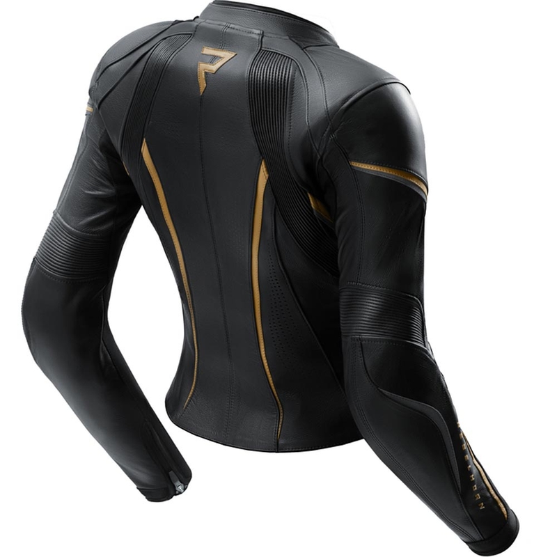 Chaqueta de moto de cuero para mujer Rebelhorn Diva ST negro-dorado