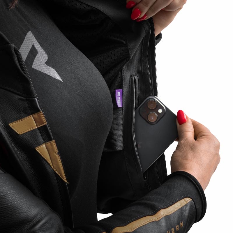 Chaqueta de moto de cuero para mujer Rebelhorn Diva ST negro-dorado