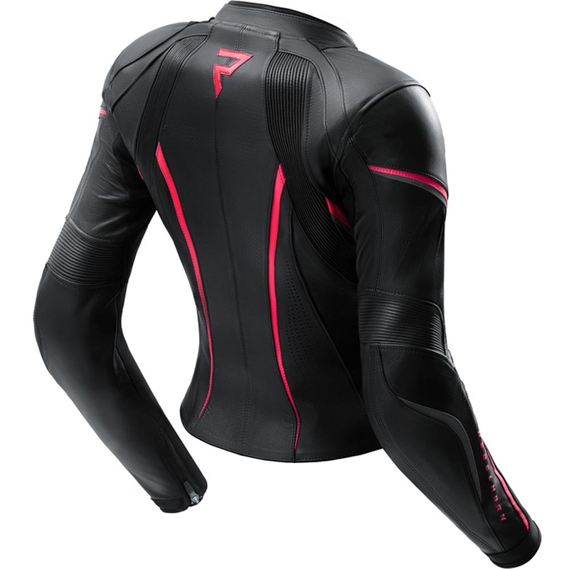 Chaqueta de moto de cuero para mujer Rebelhorn Diva ST negro-rosa