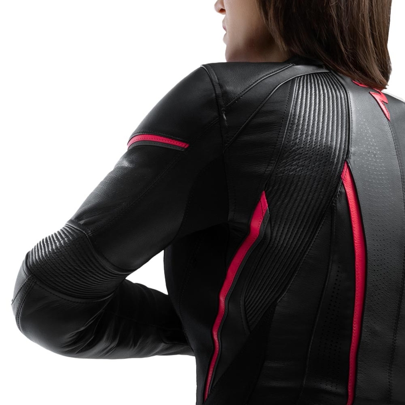 Chaqueta de moto de cuero para mujer Rebelhorn Diva ST negro-rosa