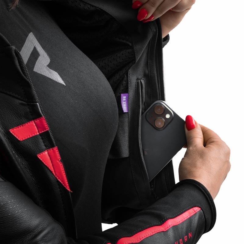 Chaqueta de moto de cuero para mujer Rebelhorn Diva ST negro-rosa