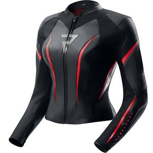 Chaqueta de moto de cuero para mujer Rebelhorn Diva ST negro-rojo-blanco