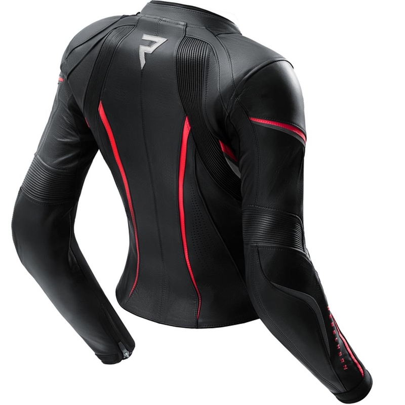 Chaqueta de moto de cuero para mujer Rebelhorn Diva ST negro-rojo-blanco