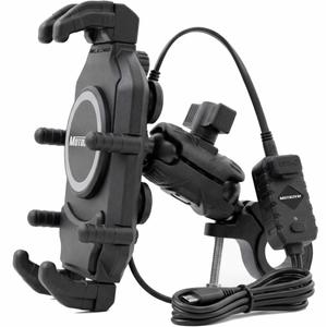 Soporte antivibración para teléfono con cargador inalámbrico y puerto USB-C MotoZem M26-C1 negro