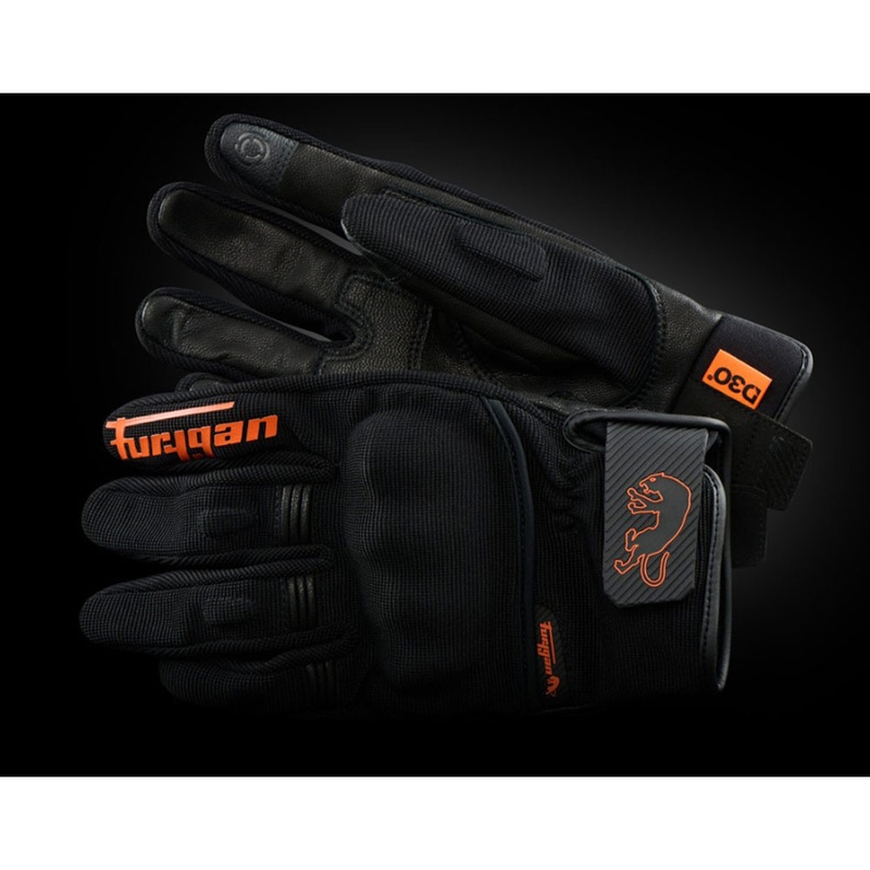 Guantes de moto Furygan Jet D3O Evo, color negro y naranja.