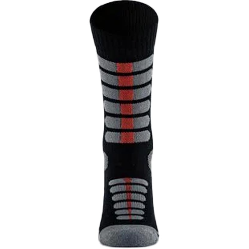 Calcetines altos Nanosilver Moto con detalles en plata, negro y rojo.