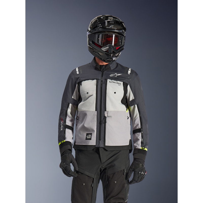 Chaqueta de moto Alpinestars Cusco Drystar gris claro-azul claro-azul oscuro