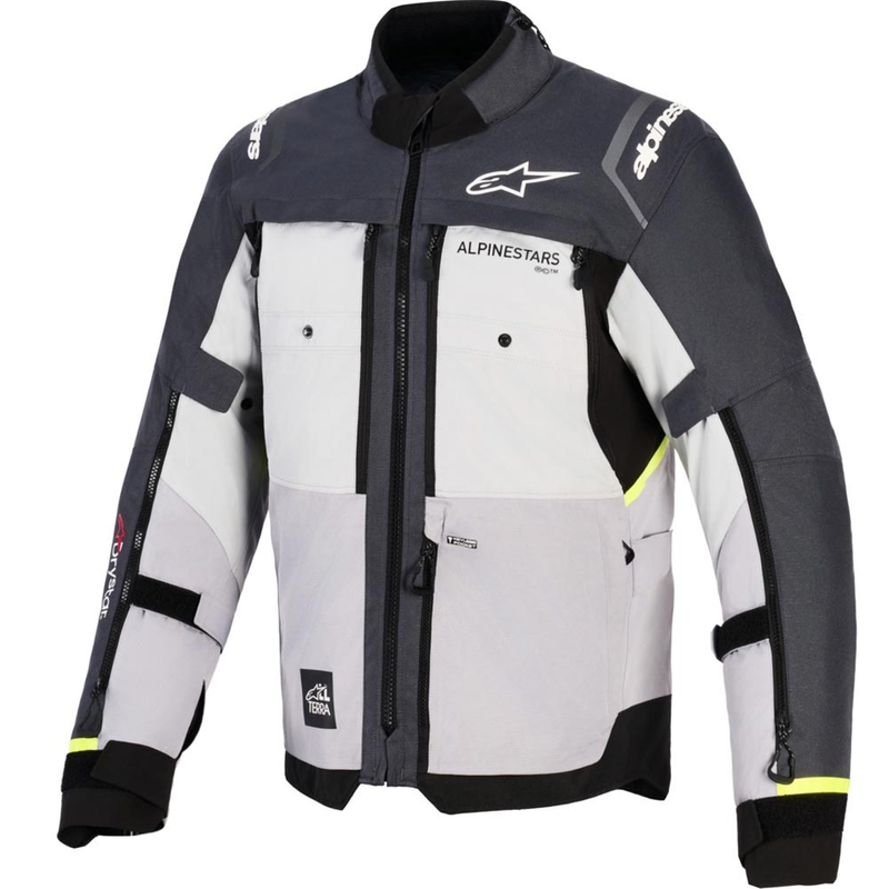 Chaqueta de moto Alpinestars Cusco Drystar gris claro-azul claro-azul oscuro