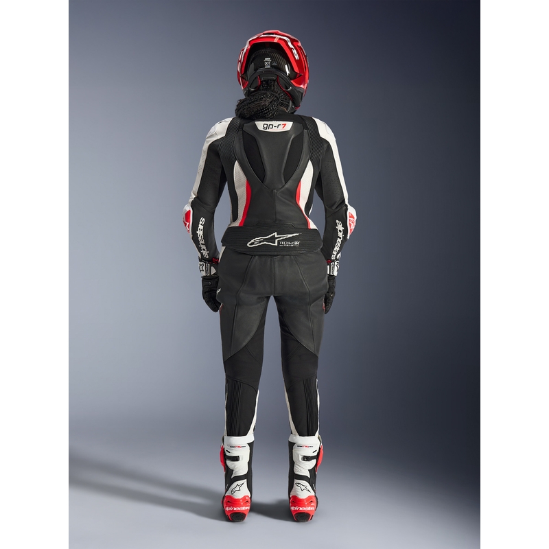 Traje de moto de dos piezas de cuero para mujer Alpinestars Stella GP-R7 negro-blanco-rojo flúor