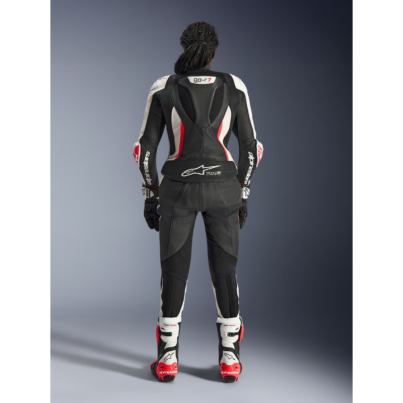 Traje de moto de dos piezas de cuero para mujer Alpinestars Stella GP-R7 negro-blanco-rojo flúor