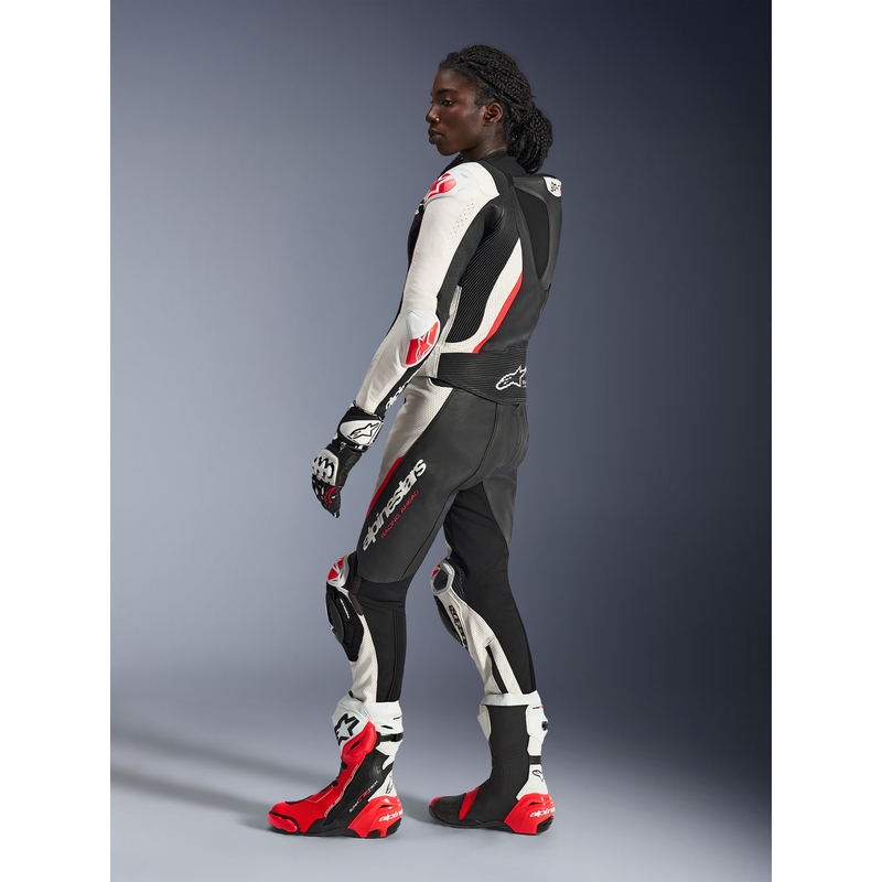 Traje de moto de dos piezas de cuero para mujer Alpinestars Stella GP-R7 negro-blanco-rojo flúor
