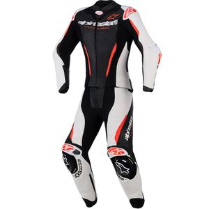Traje de moto de dos piezas de cuero para mujer Alpinestars Stella GP-R7 negro-blanco-rojo flúor