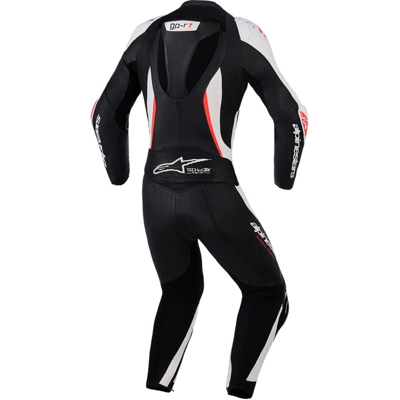 Traje de moto de dos piezas de cuero para mujer Alpinestars Stella GP-R7 negro-blanco-rojo flúor
