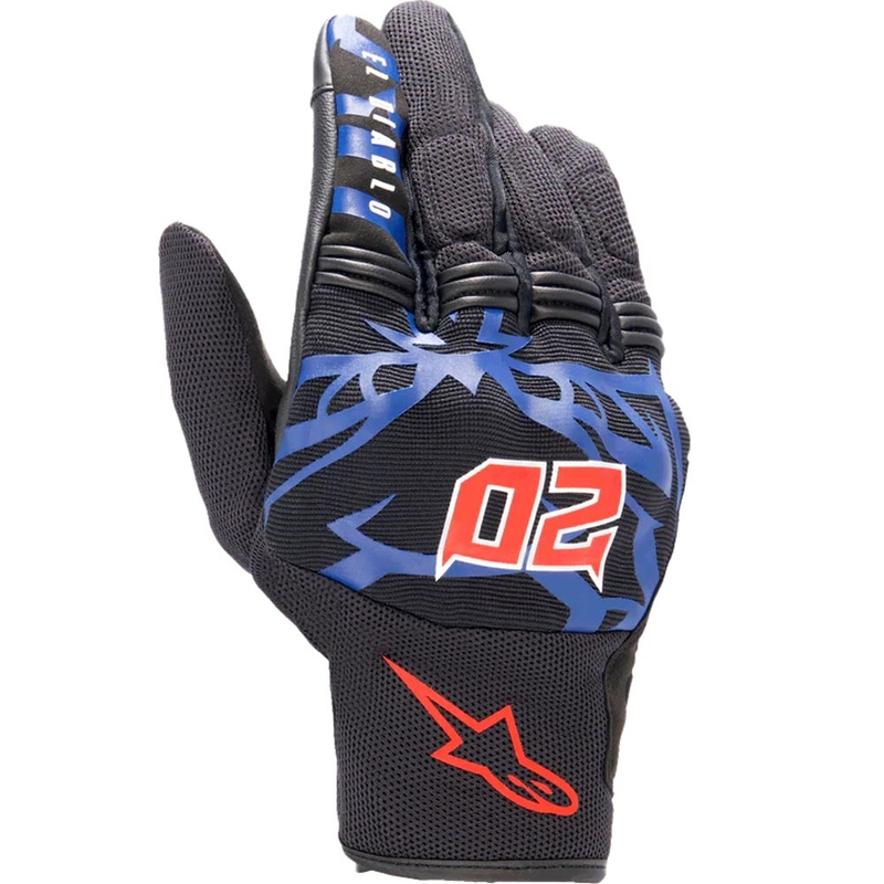 Guantes de moto Alpinestars Copper FQ20 en negro, rojo, azul y blanco.
