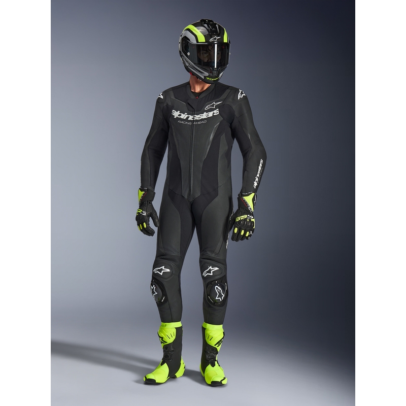 Mono de moto Alpinestars GP FORCE V2 de una pieza, negro y blanco.