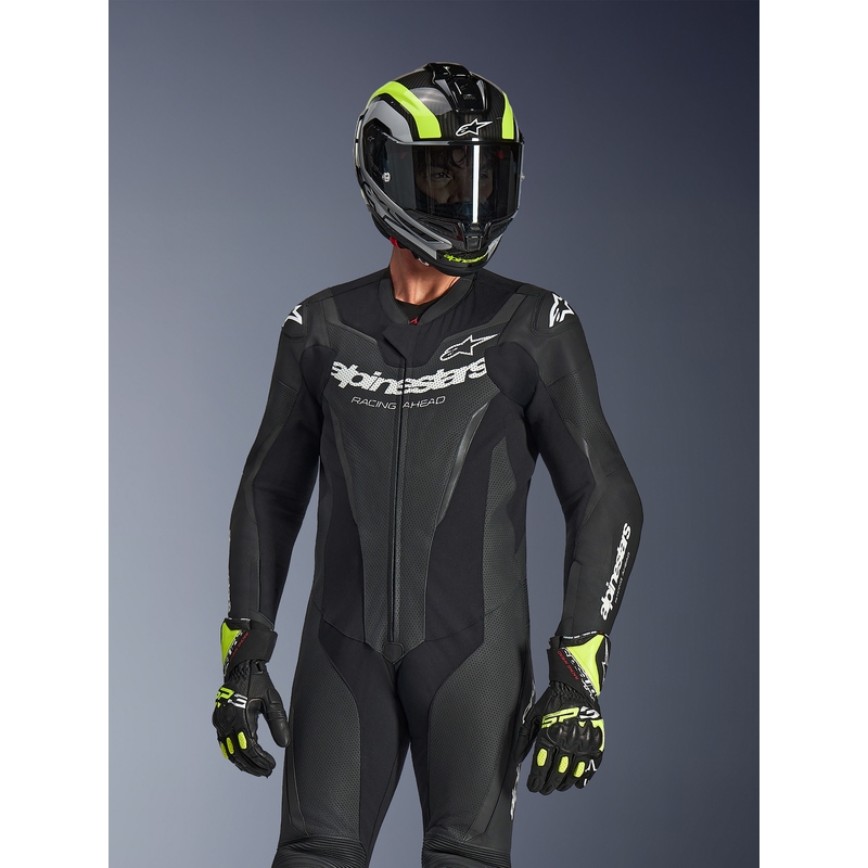 Mono de moto Alpinestars GP FORCE V2 de una pieza, negro y blanco.