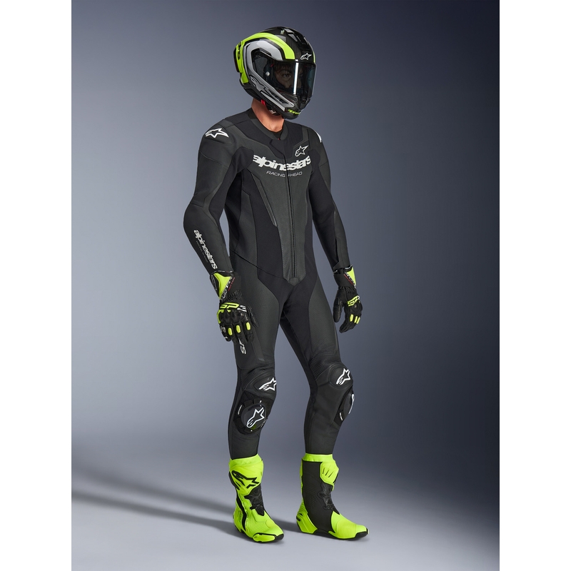 Mono de moto Alpinestars GP FORCE V2 de una pieza, negro y blanco.
