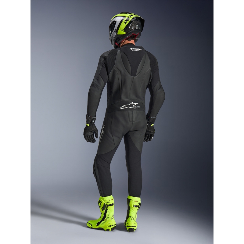 Mono de moto Alpinestars GP FORCE V2 de una pieza, negro y blanco.