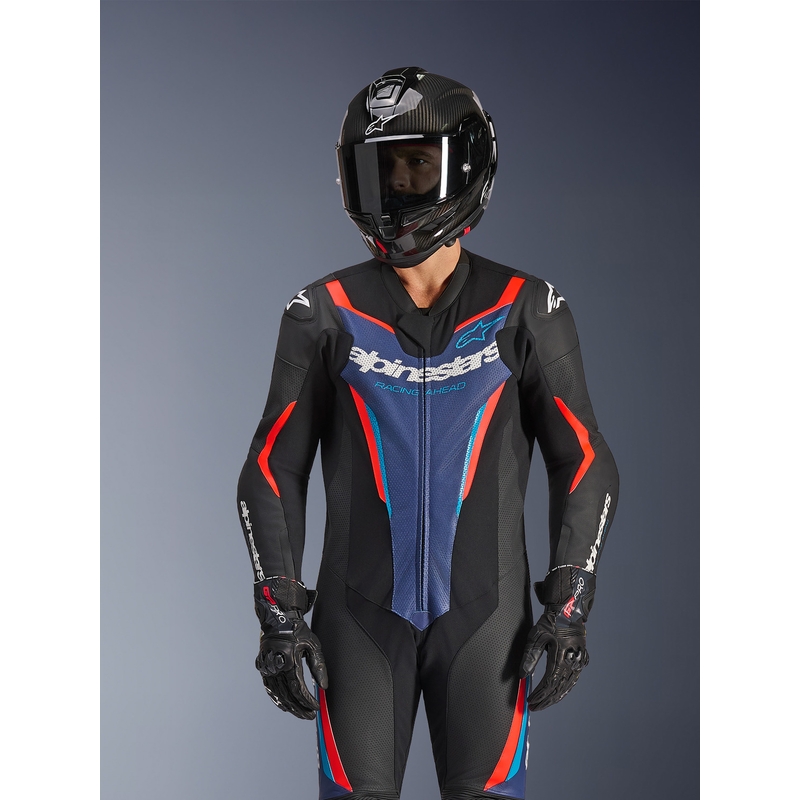 Mono de moto Alpinestars GP FORCE V2 de una pieza negro-azul-rojo flúor-
