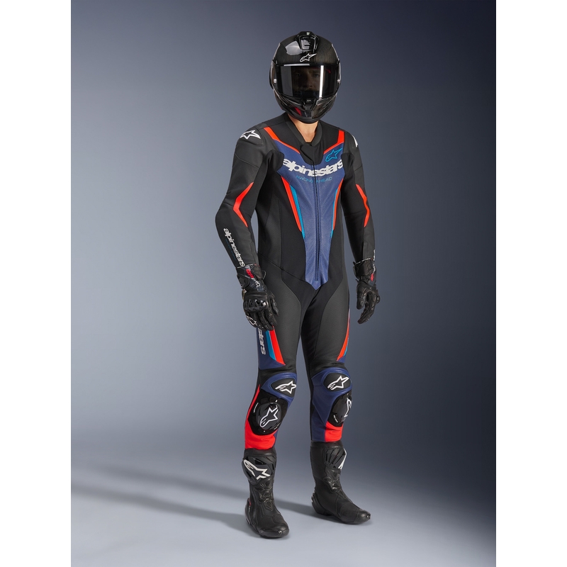 Mono de moto Alpinestars GP FORCE V2 de una pieza negro-azul-rojo flúor-