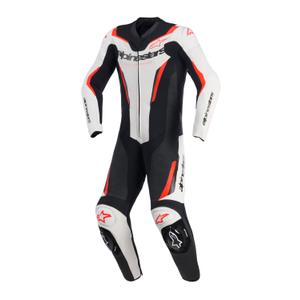 Mono de moto Alpinestars GP FORCE V2 de una pieza, blanco, negro y rojo flúor.