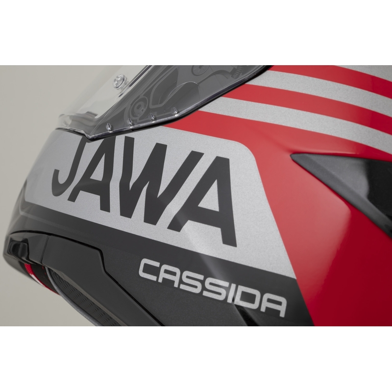 Casco integral para motocicleta Cassida Integral GT 2.1 Jawa Sport, color negro-rojo perla-plata.