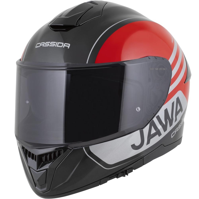 Casco integral para motocicleta Cassida Integral GT 2.1 Jawa Sport, color negro-rojo perla-plata.