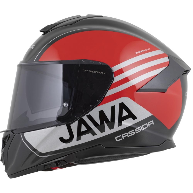 Casco integral para motocicleta Cassida Integral GT 2.1 Jawa Sport, color negro-rojo perla-plata.