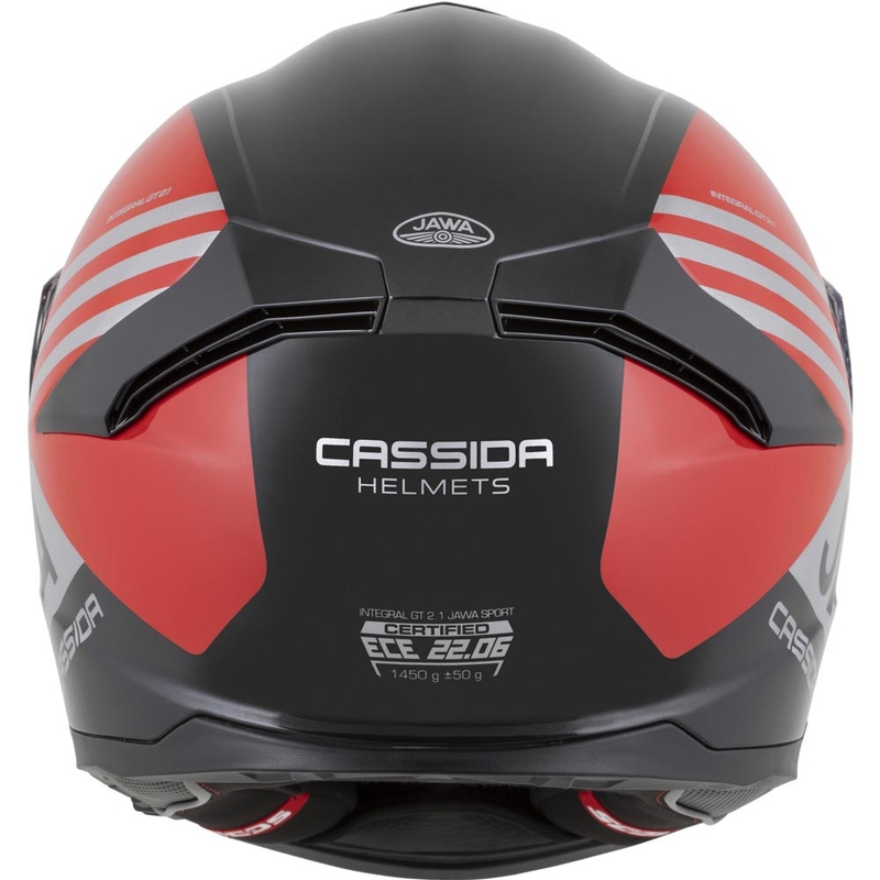 Casco integral para motocicleta Cassida Integral GT 2.1 Jawa Sport, color negro-rojo perla-plata.