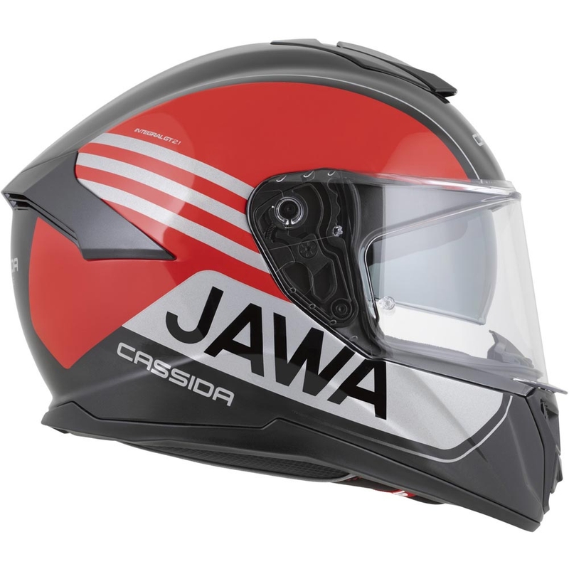 Casco integral para motocicleta Cassida Integral GT 2.1 Jawa Sport, color negro-rojo perla-plata.
