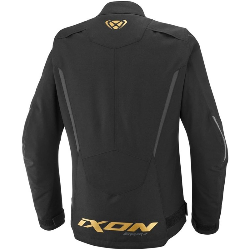 Chaqueta de moto para mujer IXON Striker 2 Lady, color negro y dorado.