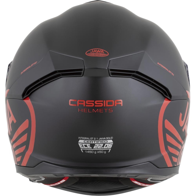 Casco integral para motocicleta Cassida Integral GT 2.1 Jawa Solid, color negro mate y rojo brillante.