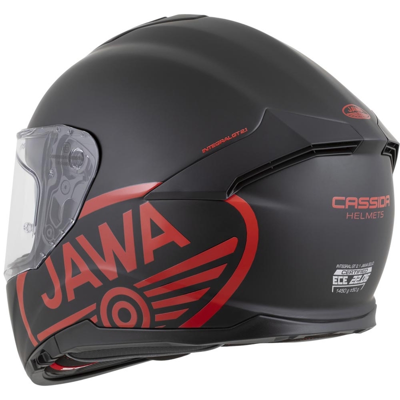Casco integral para motocicleta Cassida Integral GT 2.1 Jawa Solid, color negro mate y rojo brillante.