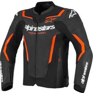 Chaqueta de moto de cuero Alpinestars GP Force V2 Airflow en negro, rojo flúor y blanco.