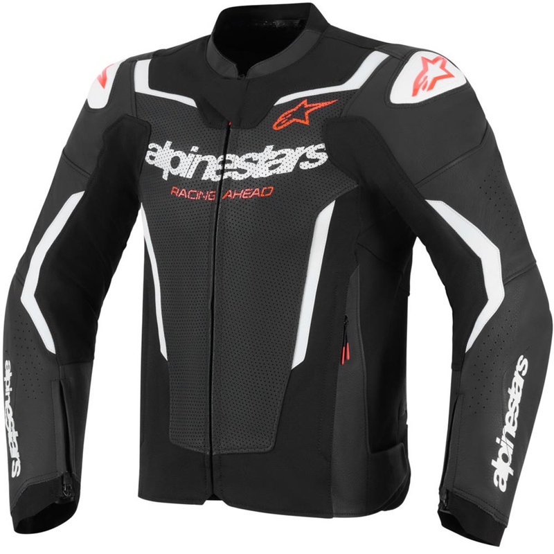 Chaqueta de moto de cuero Alpinestars GP Force V2 Airflow en blanco y negro.