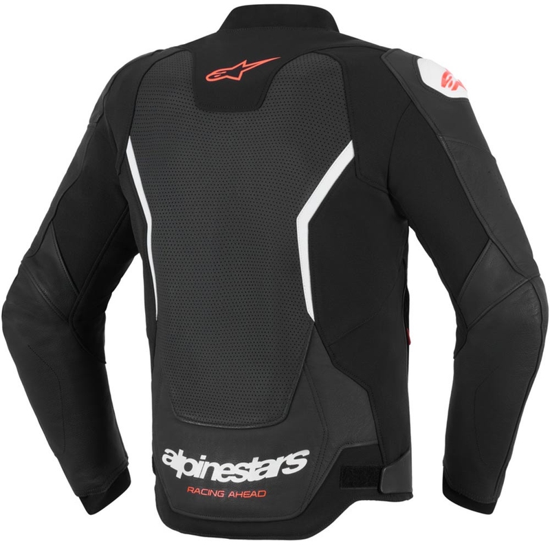 Chaqueta de moto de cuero Alpinestars GP Force V2 Airflow en blanco y negro.