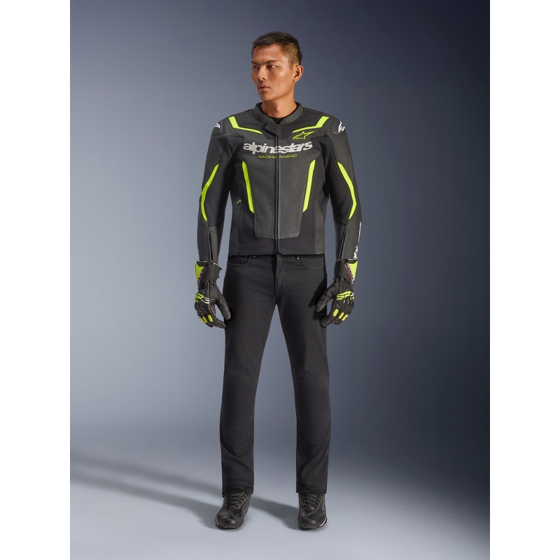 Chaqueta de moto de cuero Alpinestars GP Force V2 Airflow negra-amarillo flúor