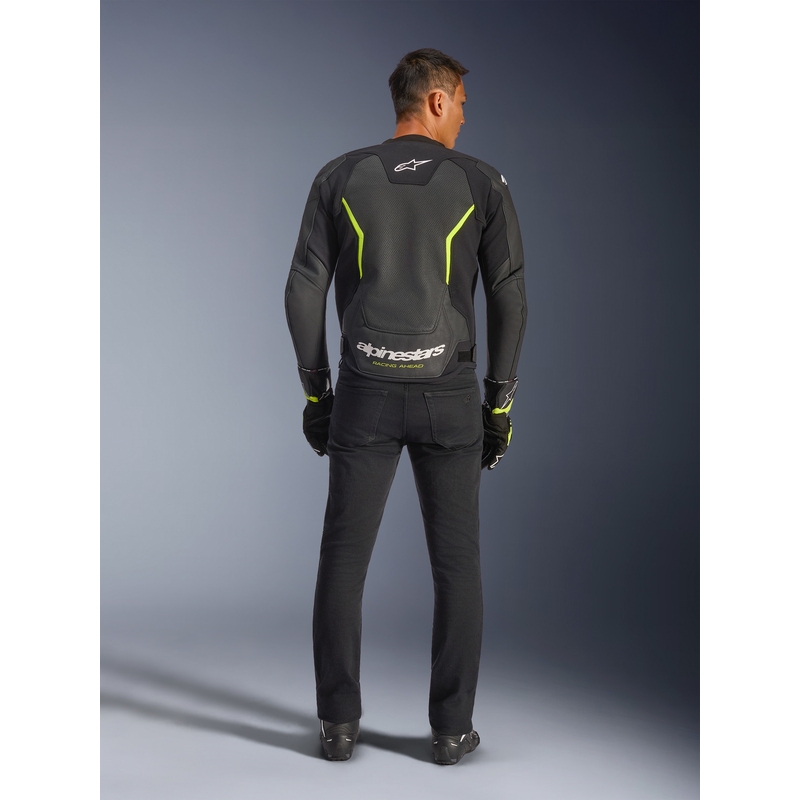 Chaqueta de moto de cuero Alpinestars GP Force V2 Airflow negra-amarillo flúor