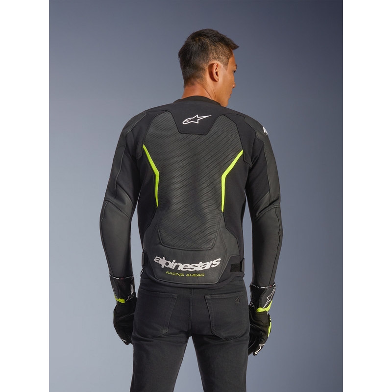 Chaqueta de moto de cuero Alpinestars GP Force V2 Airflow negra-amarillo flúor