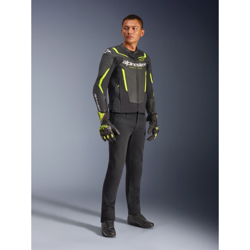 Chaqueta de moto de cuero Alpinestars GP Force V2 Airflow negra-amarillo flúor