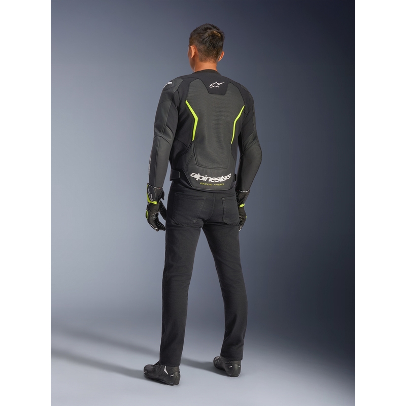Chaqueta de moto de cuero Alpinestars GP Force V2 Airflow negra-amarillo flúor
