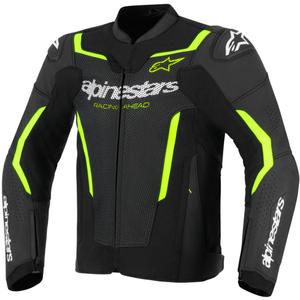 Chaqueta de moto de cuero Alpinestars GP Force V2 Airflow negra-amarillo flúor