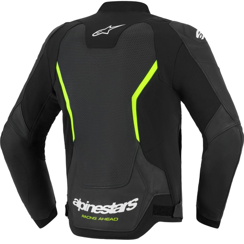Chaqueta de moto de cuero Alpinestars GP Force V2 Airflow negra-amarillo flúor