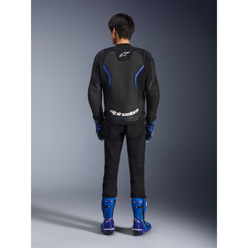 Chaqueta de moto de cuero Alpinestars GP Force V2 Airflow, color negro metalizado azul.