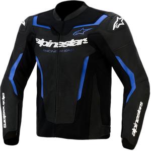 Chaqueta de moto de cuero Alpinestars GP Force V2 Airflow, color negro metalizado azul.