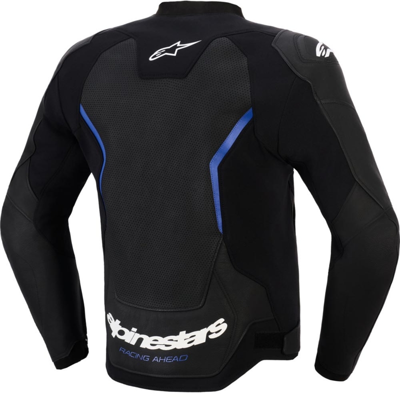 Chaqueta de moto de cuero Alpinestars GP Force V2 Airflow, color negro metalizado azul.