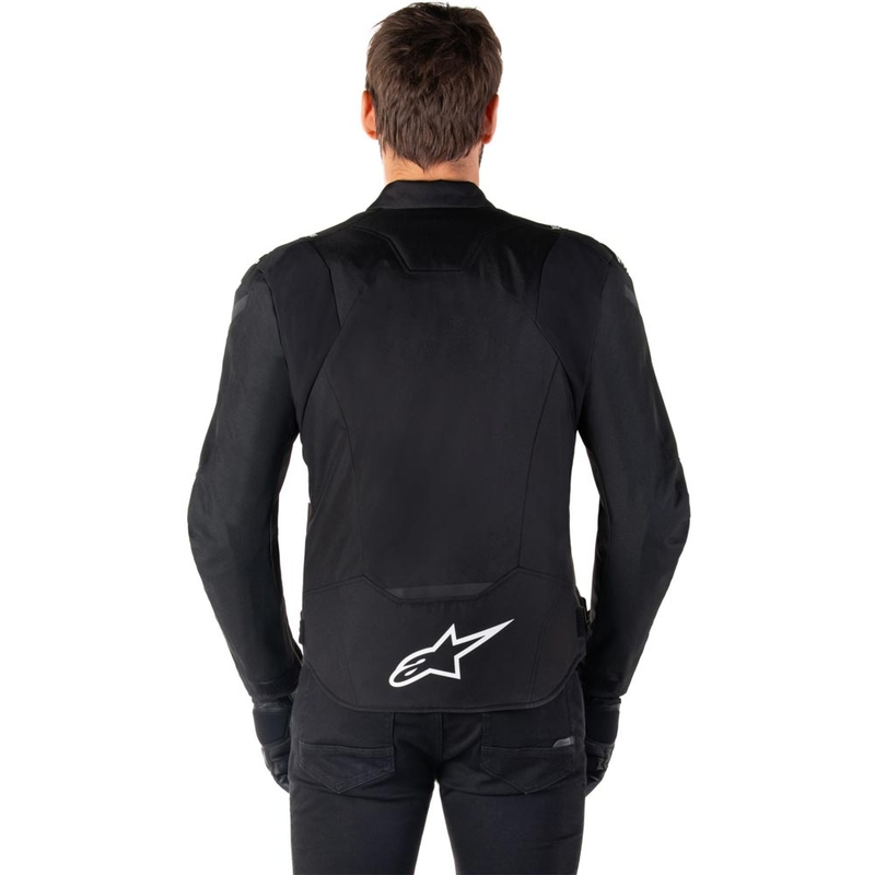 Chaqueta de moto impermeable Alpinestars T-JAWS V4, color negro y blanco.